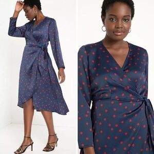NEW Eloquii navy Tulip Hem‎ Wrap Dress in Mandalay polka Dot, 24